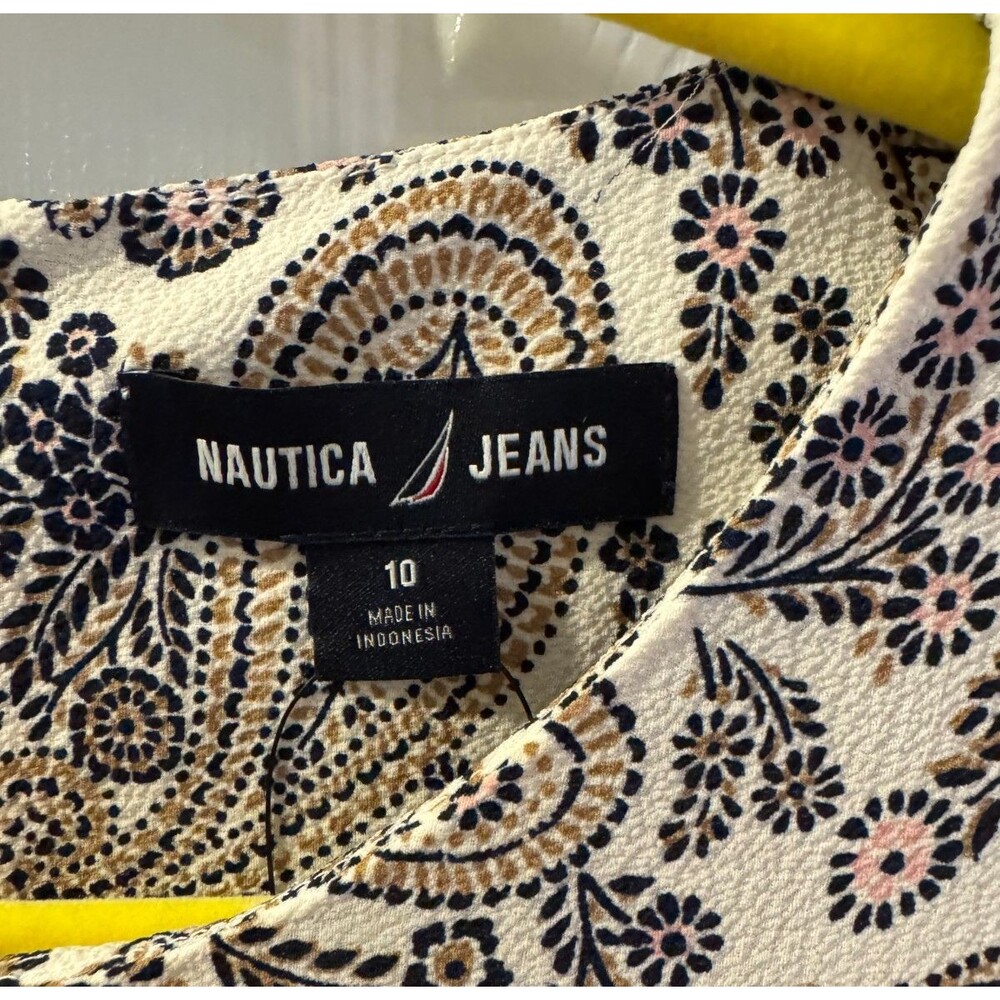 NWT Nautica Jeans Ivory Tan Paisley Dress Sz 10 Sleeveless Feminine Casual - Picture 5 of 12